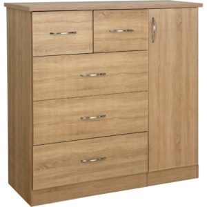 Nevada 5 Drawer Low Wardrobe - Oak - Value Flooring and Furniture